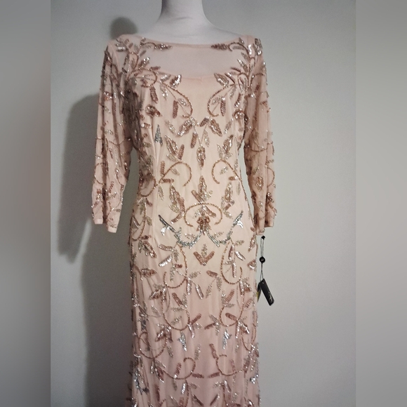 Blush Pink Beaded Illusion Evening Gown Size 14W - Picture 3 of 16